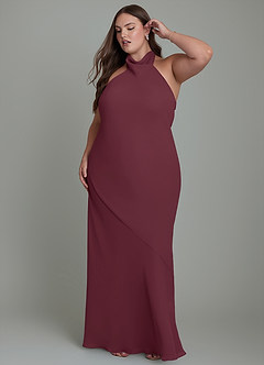 Azazie Velli Bridesmaid Dresses Cabernet Mermaid High Neck Chiffon Dress image11