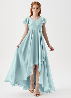 Azazie Caria Junior Sea Glass A-Line Pleated Chiffon Dress image6
