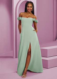 Barbie ♥ Azazie Jurken voor bruidsmeisjes Converteerbaar Jurk van Chiffon met A-Lijn Off the Shoulder Agave image1