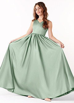 Azazie Hathaway Junior Robe Trapèze en Satin extensible Arc Agave image2