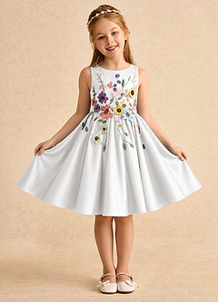 Azazie Prima Flower Girl Dresses White A-Line Bow Matte Satin Dress image1