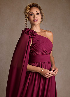 Azazie Lancaster Mother of the Bride Dresses Burgundy A-Line One Shoulder Chiffon Dress image4