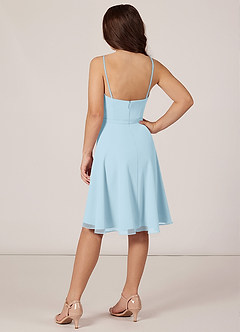 Azazie Kalie Junior Sky Blue A-Line with Belt Chiffon Dress image4