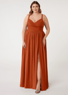 Azazie Chanel Robes de demoiselle d'honneur Robe Trapèze en Mousseline de soie Plissée Orange Brûlée image8