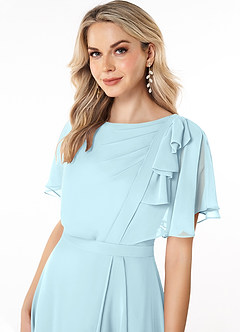 Azazie Aaliyah Bescheiden Bruidsmeisjekleding A-Lijn Bocht Gevouwen Chiffon Vloerlengte Jurk image5