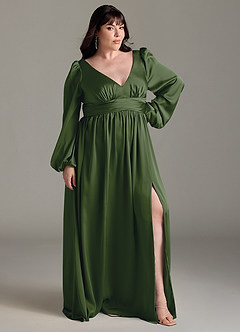 Azazie Norah Robes de demoiselle d'honneur Robe Trapèze en Satin extensible Genévrier image9