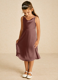 Azazie Zuzu Robe Demoiselle D'honneur Fillette Robe Trapèze en Satin extensible Bretelles spaghetti Expresso image3