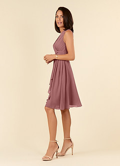 Azazie Theron Mother of the Bride Dresses Desert Rose A-Line V-Neck Pleated Chiffon Dress image3