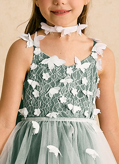 Azazie Darlina Flower Girl Dresses Ivory Eucalyptus Ball-Gown Lace Tulle Dress image10