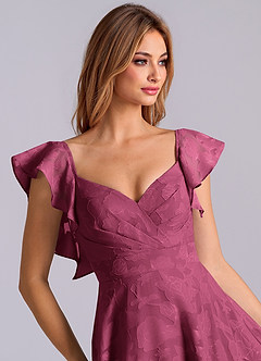 Azazie Leilani Bridesmaid Dresses Mulberry A-Line Sweetheart Neckline Floral Burnout Dress image7