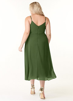 Azazie Clarissa Bridesmaid Dresses Olive A-Line V-Neck Chiffon Dress image8