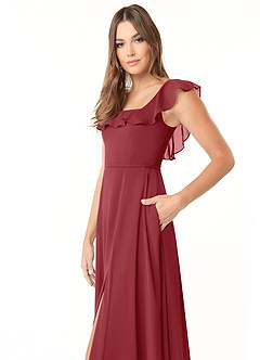 Azazie Jinny Bridesmaid Dresses Pomegranate A-Line Square Neckline Ruched Chiffon Dress image5