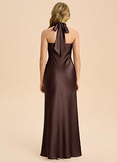 Azazie Chickie Junior Ganache Sheath Pleated Stretch Satin Dress image2