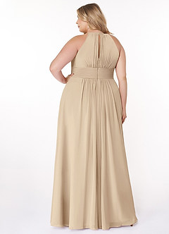 Azazie Bonnie Bridesmaid Dresses Champagne A-Line Keyhole Ruched Chiffon Dress image7