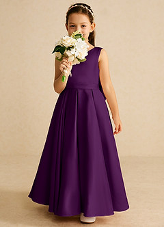 Azazie Pipsy Flower Girl Dresses Grape A-Line Bow Matte Satin Dress image5