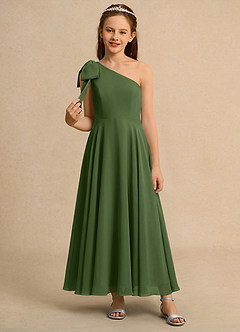 Azazie Guppy Girls Formal Flower Girl Dresses Olive A-Line One Shoulder Chiffon Dress image3