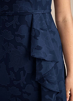 Azazie Kaylee Junior Vestido de Azul Marino Oscuro de Devorado Floral de Corte en A con Con cinturón image7