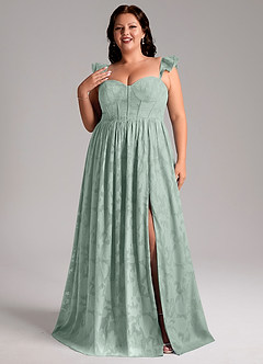 Azazie Denisse Bridesmaid Dresses Agave A-Line Ruched Floral Burnout Dress image7