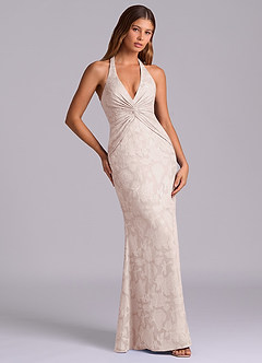 Azazie Valerie 신부 들러리 드레스 인어 주름진 플로럴 번아웃 바닥 길이 드레스 image5