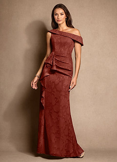 Azazie Hamptons Mother of the Bride Dresses Terracotta A-Line Pleated Floral Burnout Dress image1