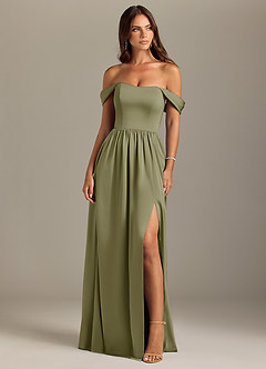 Azazie Calianna Bridesmaid Dresses Pistachio A-Line Off the Shoulder Stretch Satin Convertible Dress image1