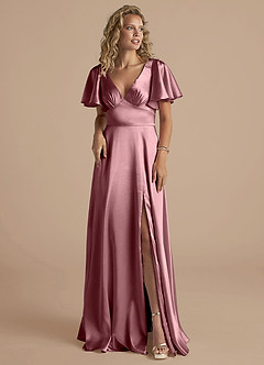 Azazie Kimber Bridesmaid Dresses Vintage Mauve A-Line Ruched Metallic Satin Dress image5