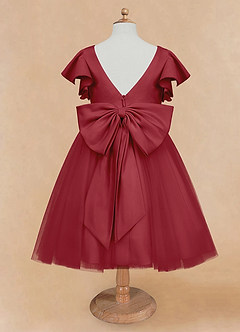 Azazie Kaeya Flower Girl Dresses Pomegranate A-Line Bow Tulle Dress image6