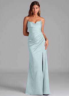 Azazie Claudelle Brautjungfernkleider Meerjungfrau-Linie Schulterfrei Stretch-Satin Kleid Nebel image6