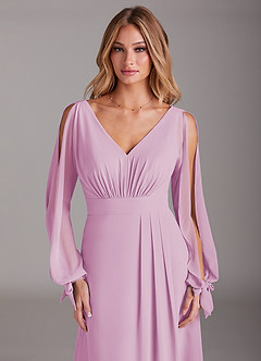 Azazie Matilda Bridesmaid Dresses Candy Pink A-Line Long Sleeve Chiffon Dress image6