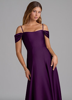 Azazie Seriana 신부 들러리 드레스 A라인 오프 더 숄더 스트레치 새틴 바닥 길이 드레스 image2