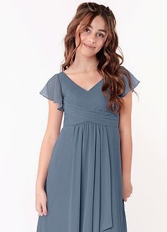 Azazie Omari Junior A-Line Ruched Chiffon Gulv-længde Junior brudepige Kjole image4
