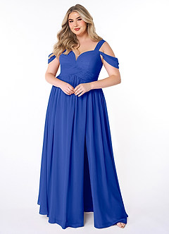 Azazie Lianne Bridesmaid Dresses Royal Blue A-Line Off the Shoulder Chiffon Dress image7