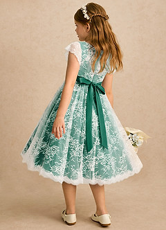 Azazie Maisie Flower Girl Dresses Ivory Emerald A-Line Lace Dress image5