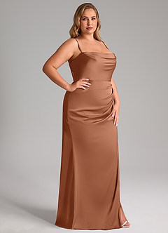 Azazie Leonis Bridesmaid Dresses Bronzer Mermaid Pleated Stretch Satin Convertible Dress image14