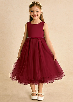 Azazie Lass Robe Demoiselle D'honneur Fillette Robe Trapèze en Tulle Arc Bourgogne image2