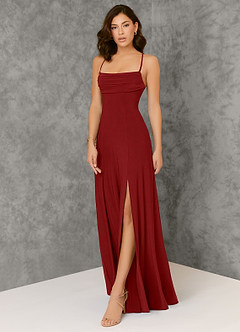 Azazie Aubrianna Robes de demoiselle d'honneur Robe Trapèze en Tricot de luxe Plissée Écarlate image4