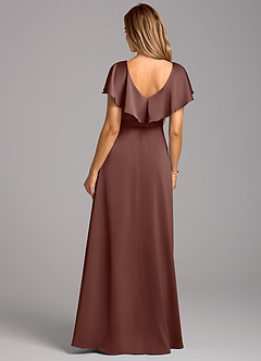 Azazie Lainey Robes de demoiselle d'honneur Robe Trapèze en Satin extensible avec poches Expresso image2