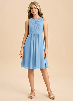 Azazie Skyla Junior Powder Blue A-Line Pleated Chiffon Dress image3