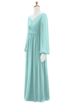 Azazie Norah Junior Robe Trapèze en Mousseline de soie Plissée Aqua image8