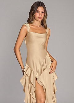 Azazie Sloane Bridesmaid Dresses Champagne A-Line Sweetheart Neckline Stretch Satin Dress image5