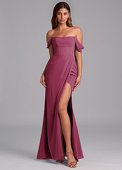 Azazie Johana Robes de demoiselle d'honneur Robe Sirène Convertible en Mousseline de soie Épaule décolletée Mûre image3