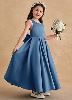 Azazie Honey Bear Flower Girl Dresses Twilight A-Line Pleated Matte Satin Dress image5