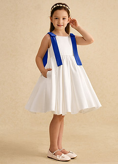 Azazie Stacie Jurken voor bloemenmeisjes A-Lijn Jurk van Mat Satijn Boog Ivoor Koningsblauw image2