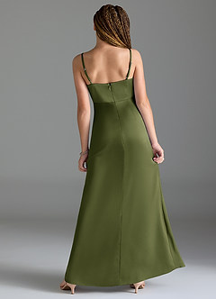 Azazie Maci Junior Olive Mermaid Pleated Stretch Satin Dress image2