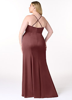Azazie Marzia Vestidos de damas de honor Vestido de Acai de Satén Elástico de Recto con Cuello V Plisado image8