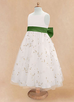 Azazie Pollie Flower Girl Dresses Ivory Basil A-Line Bow Tulle Dress image13