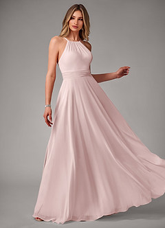 Azazie Amalia Bridesmaid Dresses Blushing Pink A-Line Pleated Chiffon Dress image4