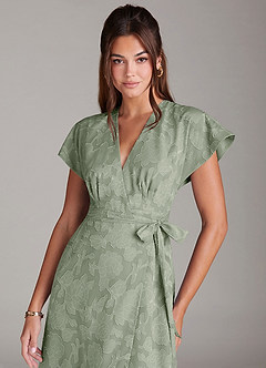 Azazie Ling Bridesmaid Dresses Agave A-Line Pleated Floral Burnout Dress image2