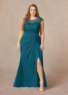Azazie Libby Mère de la mariée Robes Robe Trapèze en Mousseline de soie Paillettes en forme de coquille Bleu Encre image7