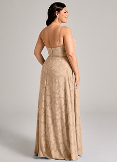Azazie Moira Bridesmaid Dresses Champagne A-Line Side Slit Floral Burnout Dress image8